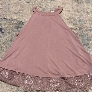 Caution To The Wind Mauve Top with Lace Trim